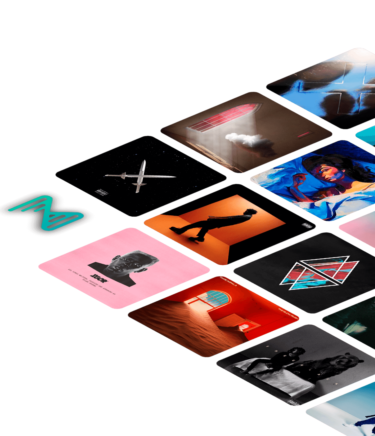 Album art collage with Muso.AI logo